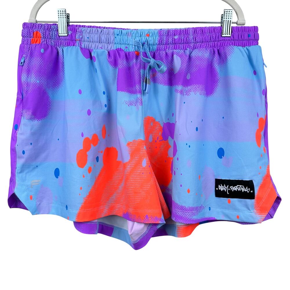 NEW STASH X Fabletics Women's Purple Grafitti One Short 3" XXL 1X UPF Active Gym